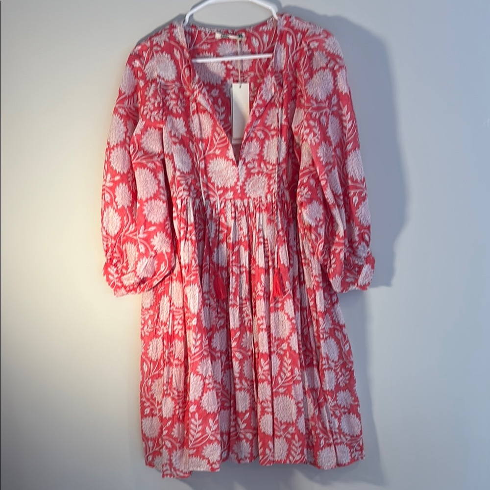 Red and White Ruched Tie Front Sundress
